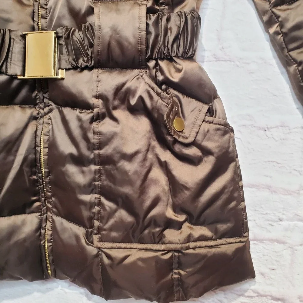 Laundry By‎ Shelli Segal Down Feather Puffer Jacket Womens Medium Brown Belted